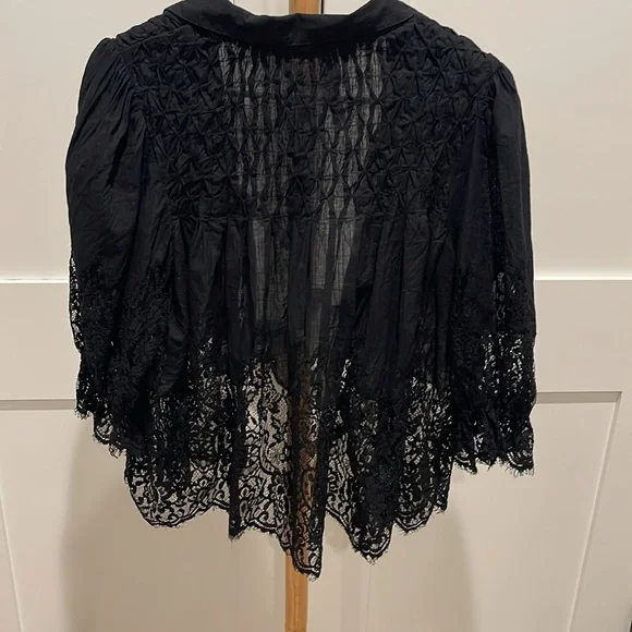 Anthropologie Black Lace Button-Up Top - Picture 2 of 3